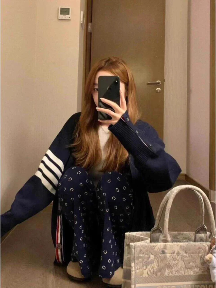 Korean Sle Early Autumn Aosphere Striped Color Blo Knitted Cardigan Women's Autumn Winter College Sle Sweater Jaet