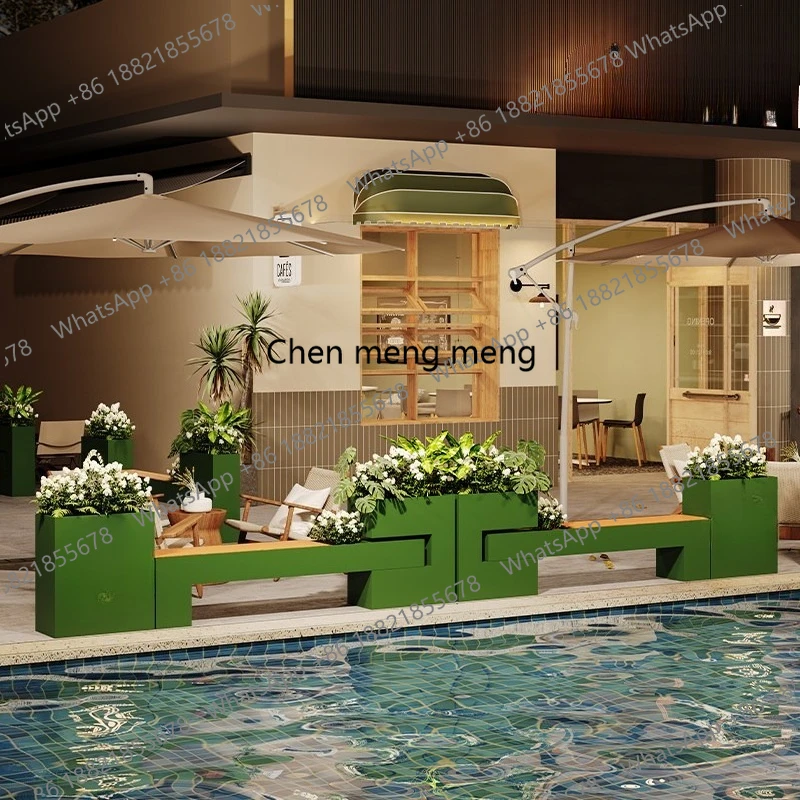 Coffee shop flower box card seat combination milk tea shop partition seat outside pendulum square planting box metal flower bed