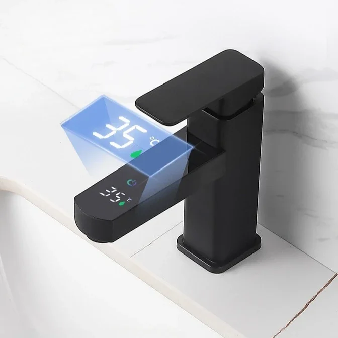 

Household Bathroom Wash Face Digital Display Temperature Control Faucet Dual Connection Bathroom Tap Water Cold and Hot Faucet