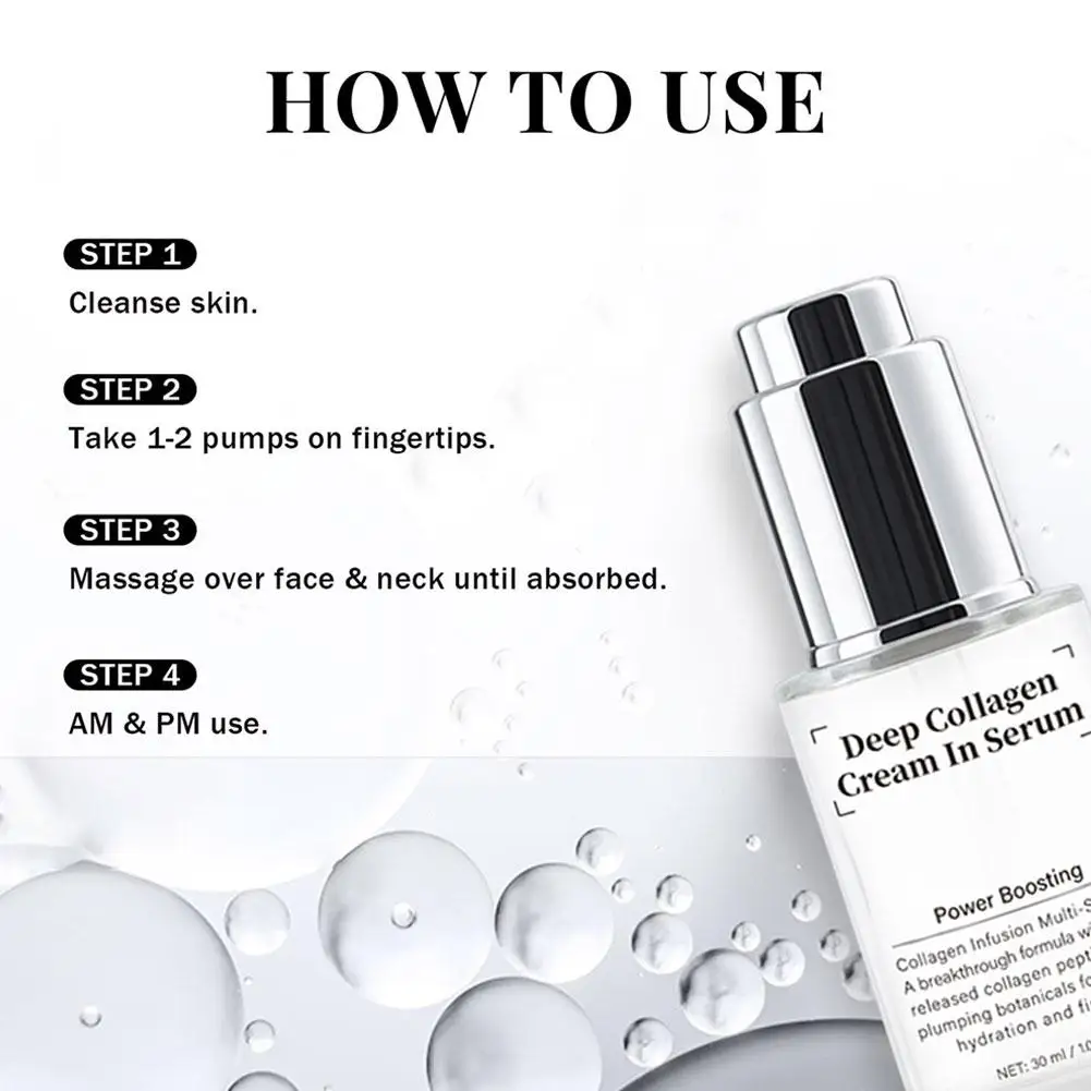 Creme de colágeno profundo de 30ml em soro - multi-soro de infusão de colágeno com reforço de energia, hidratação 24H e reafirmante ilumina a pele