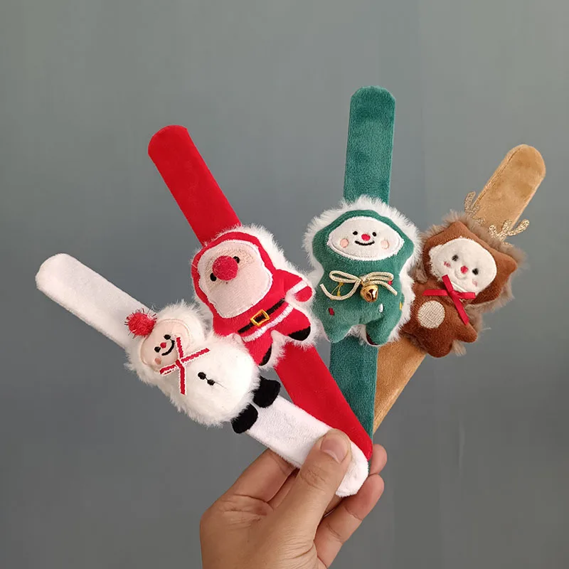 

2026 Christmas Clap Bracelet Cartoon Plush Elk Snowman Circle Bracelet For Xmas Children Gift New Year Decor Wrist Band Games