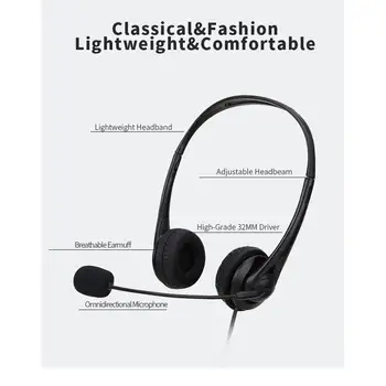 3.5mm/USB 電腦耳機,帶降噪麥克風,適用於聊天、網路教學、視訊會議等場景,立體聲有線耳機 8 最佳銷售 附麥克風的USB耳機 - №3