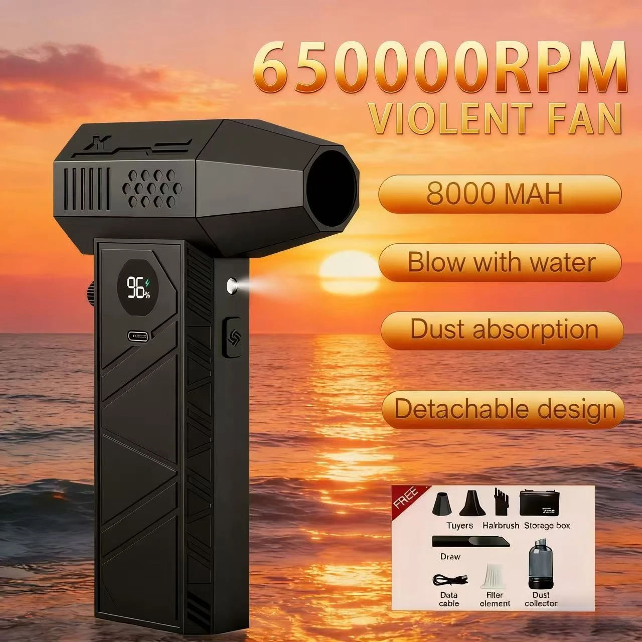 

C6Pro Violent Fan 600000RPM Powerful Air Blower Vacuum Dust Cleaner Type-C Charging Winds 58m/s Brushless Turbo Jet Blower Dry