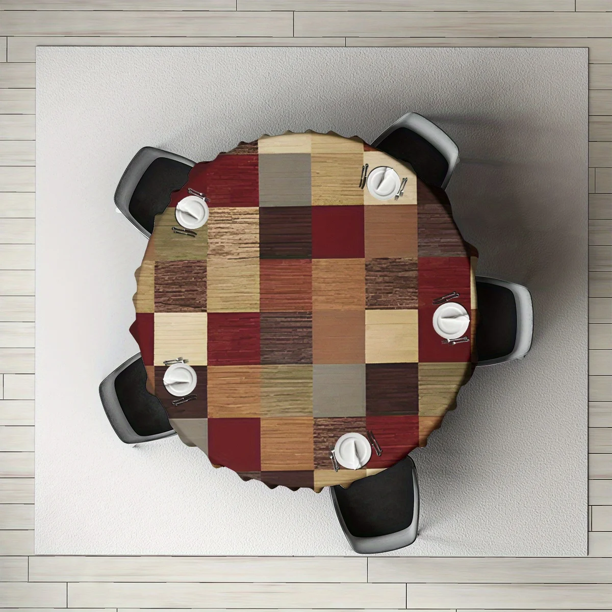 One vintage checkered tablecloth, featuring a block mosaic design. Suitable for kitchens, dining rooms, etc.