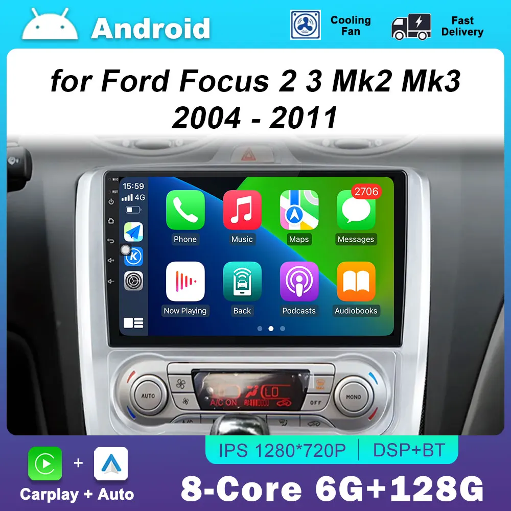 Android OS Car Radio Multimedia Video Player for Ford Focus 2 3 Mk2 Mk3 2004 - 2011 GPS Navigation WiFi BT DSP Stereo HD Screen