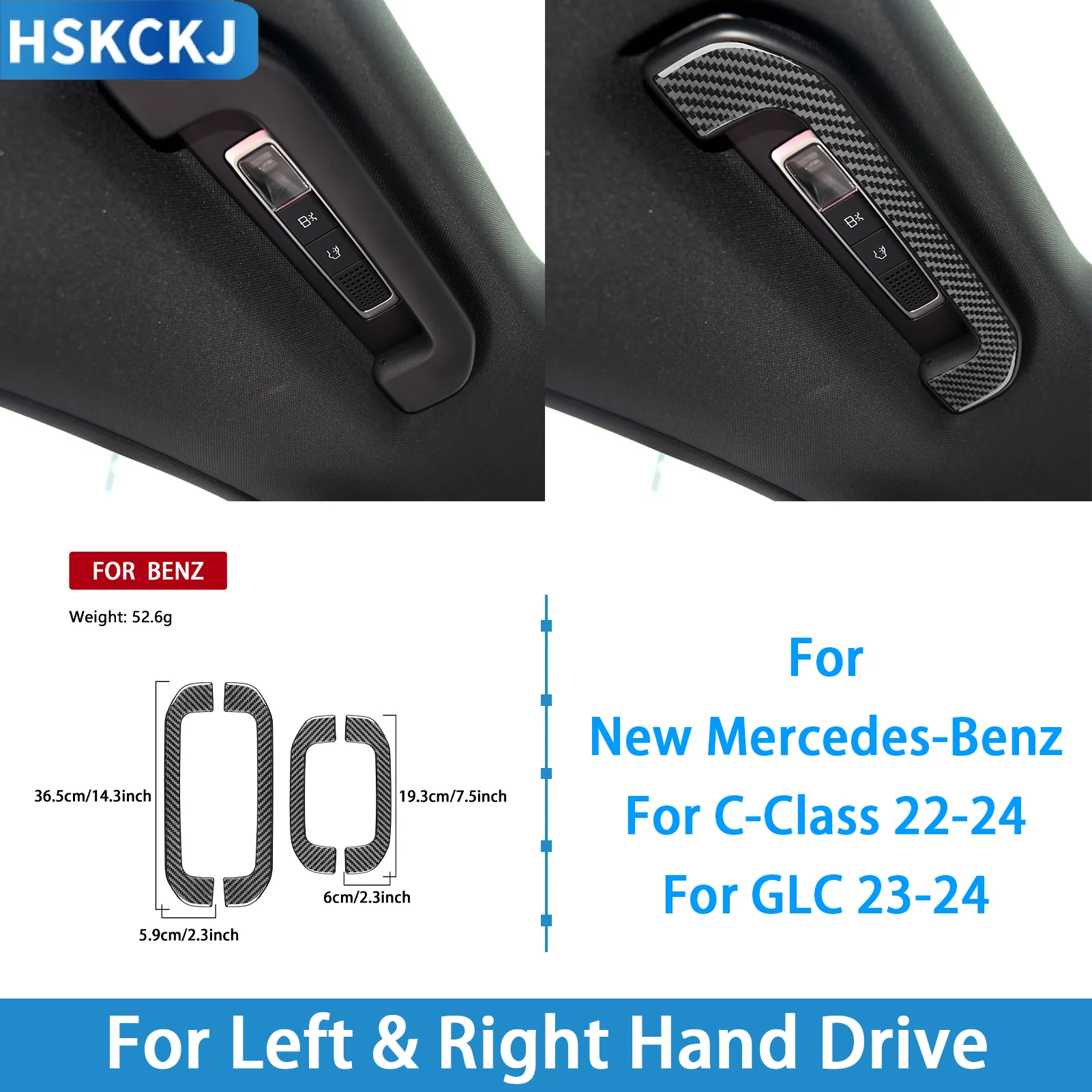 For Mercedes-Benz C-Class 22-24 GLC 23-24 Carbon Fiber Roof Ceiling Pull Handle Trim 4PCS Car Interior Decoration Sticker