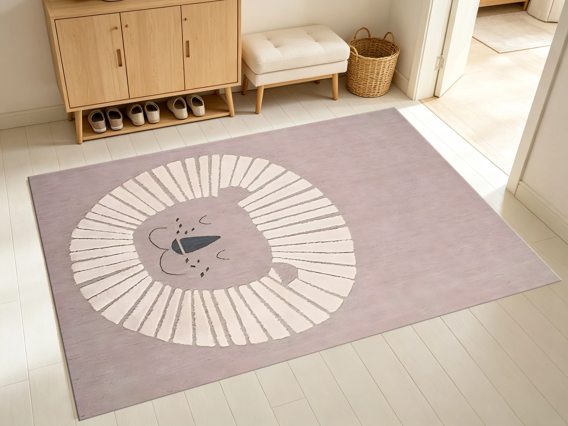 Lilac Cartoon Lion Pattern Area Rug, Simple Geometric Style, for Autumn Winter Home Refresh, Decor for Entryway, Living Room