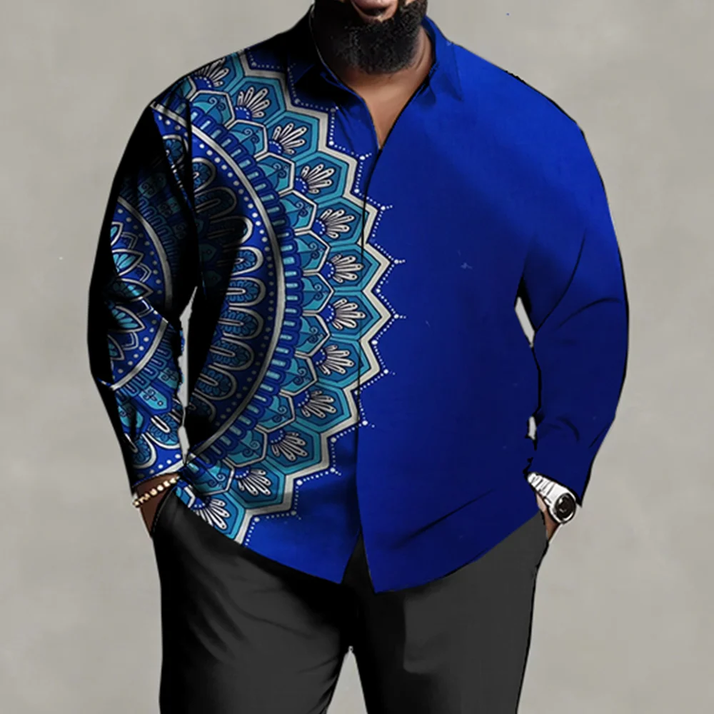 S-9XL-Hemd-Set für Herren in Übergröße: Ethno-Chic-Stil – weiche Baumwollmischung, schlanke Stammesmusterdrucke, knitterfrei,
