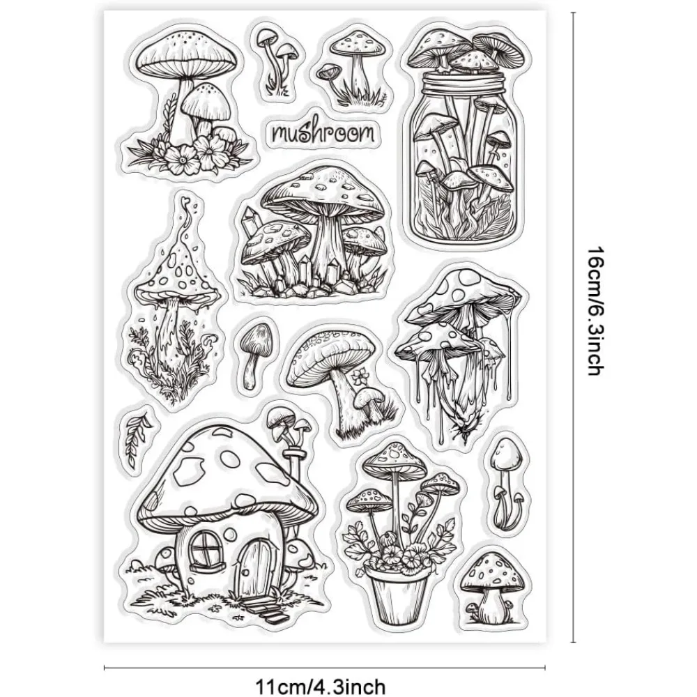 1Sheet Mushroom Clear Stamp for Card Making Mushroom House Silicone Clear Stamp Crystal Bottle Mushrooms Transparent Seal Stamp