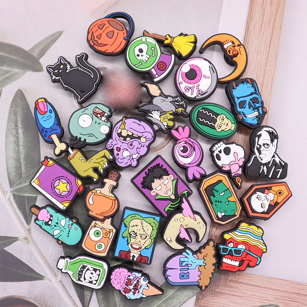 Hot Sale 1pcs PVC Shoe Charms Zombie Monster Witch Eyeball PVC Accessories Slippers Decorations For Kids Birthday Present