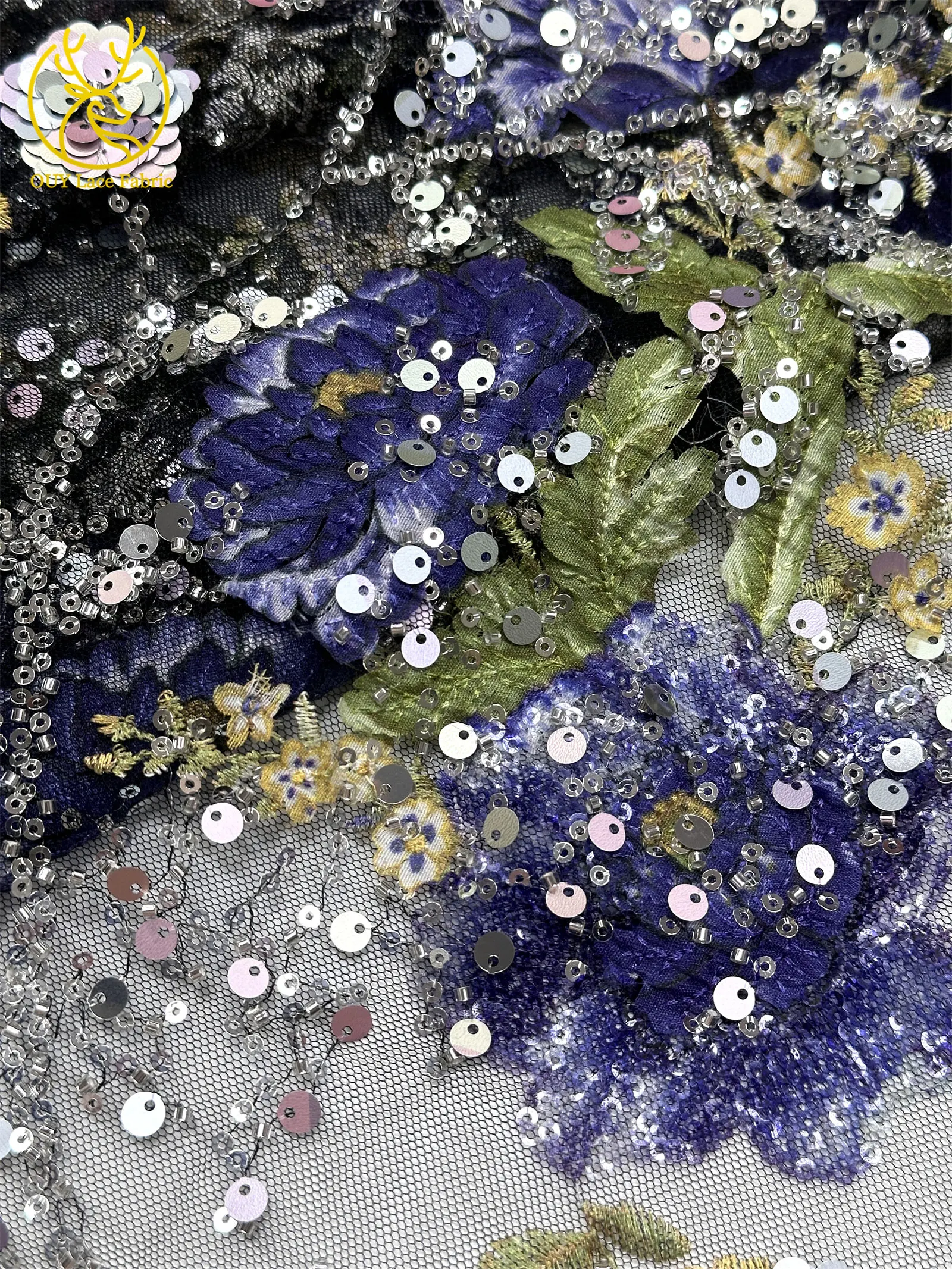 Elegante DIY handgemachte Stickerei-Blumenspitze, afrikanische Perlen-Spitze, französische Pailletten-Tüllspitze für Hochzeitskleid-Design – Detail 31