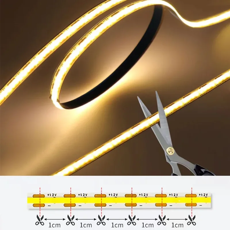 COB LED Strip Light 12V 5M High Density Flex Tape Cool White 6500K Warm White 3000K Nature White 4000K Ra90 DIY 1cm 1led Cut