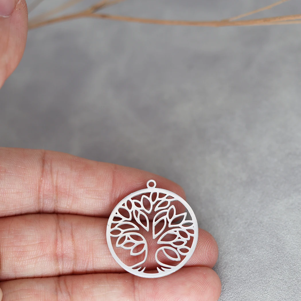 Pendentif arbre de vie en acier inoxydable, 3 pièces/lot, breloque creuse pour collier à faire soi-même, breloques pour bijoux, fournitures exécutives, matériaux faits à la main