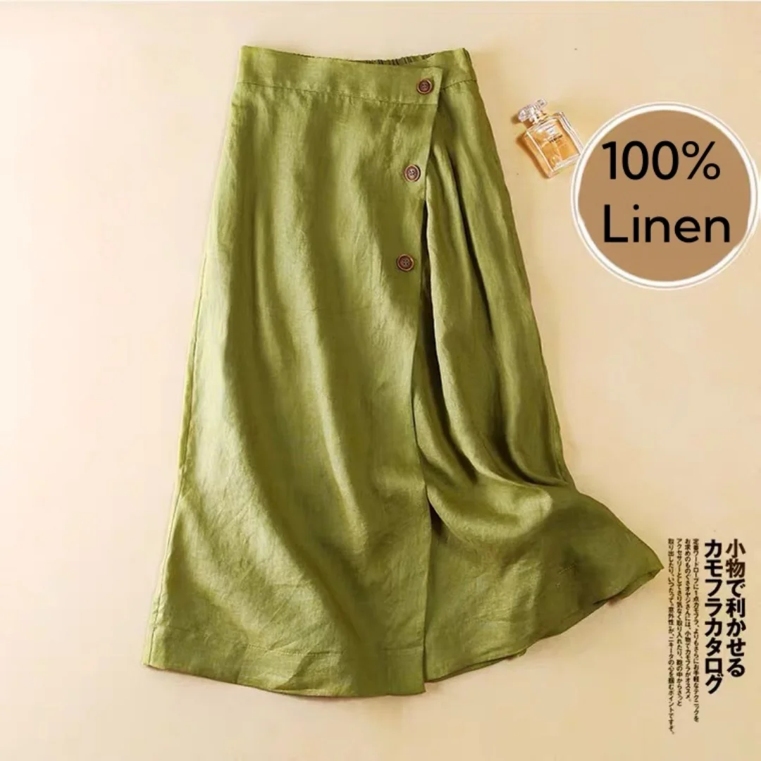 

100% Linen Long Summer Skirt Causal Vintage Solid Loose Maxi Skirts with Button Korean Style Women's Clothing Irregular Hoidlay