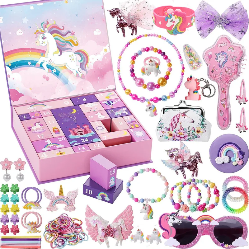 Miniso Kawaii Rainbow Pony Navidad cuenta atrás sorpresa caja ciega Frozen Adventure cueva música juguete accesorios regalo