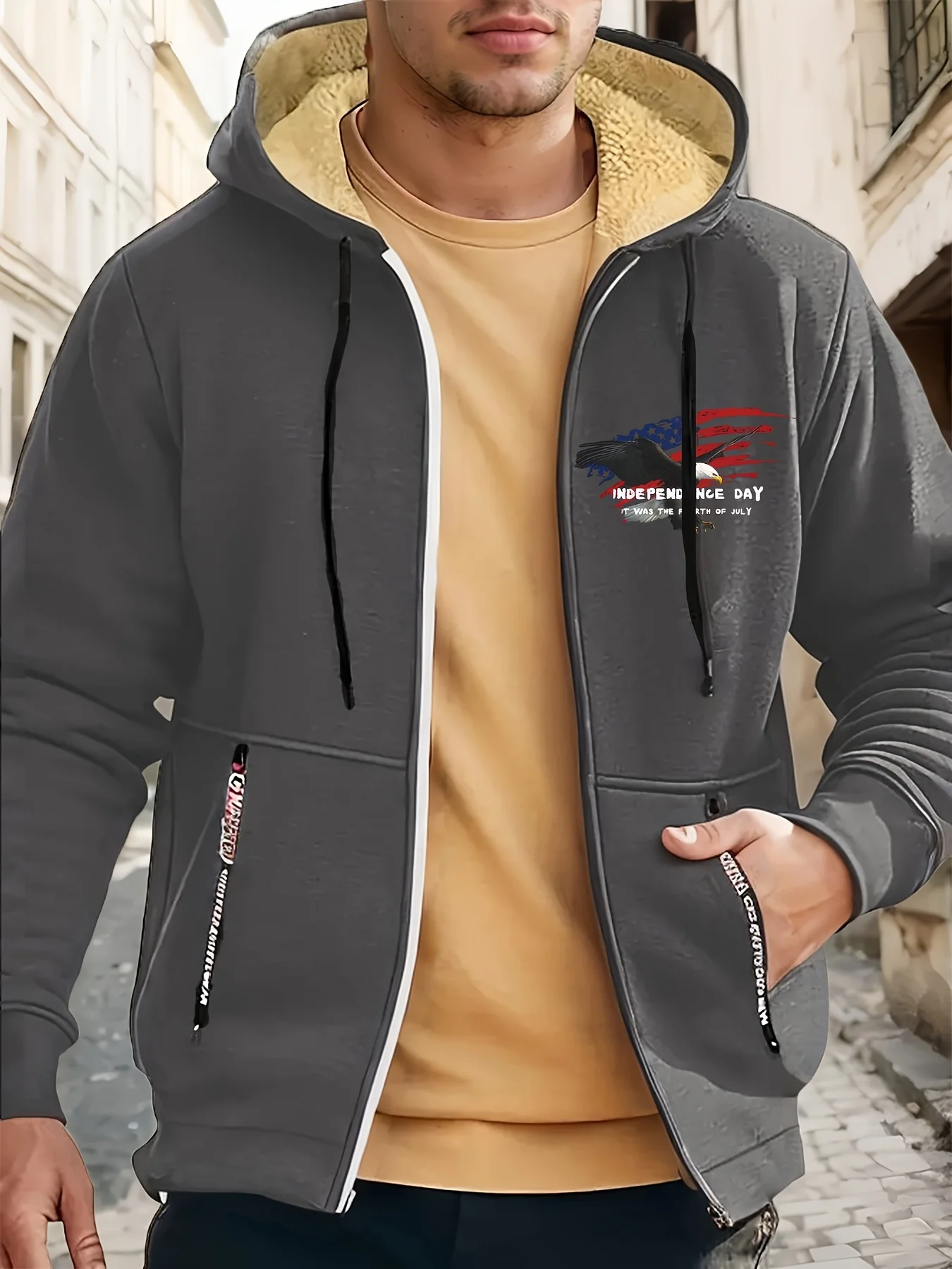 سترة صوف كاجوال بغطاء للرأس للرجال - قماش محبوك من البوليستر بنسبة 100% مع امتداد طفيف وسحاب للإغلاق وسويت شيرت بقلنسوة للخريف #3