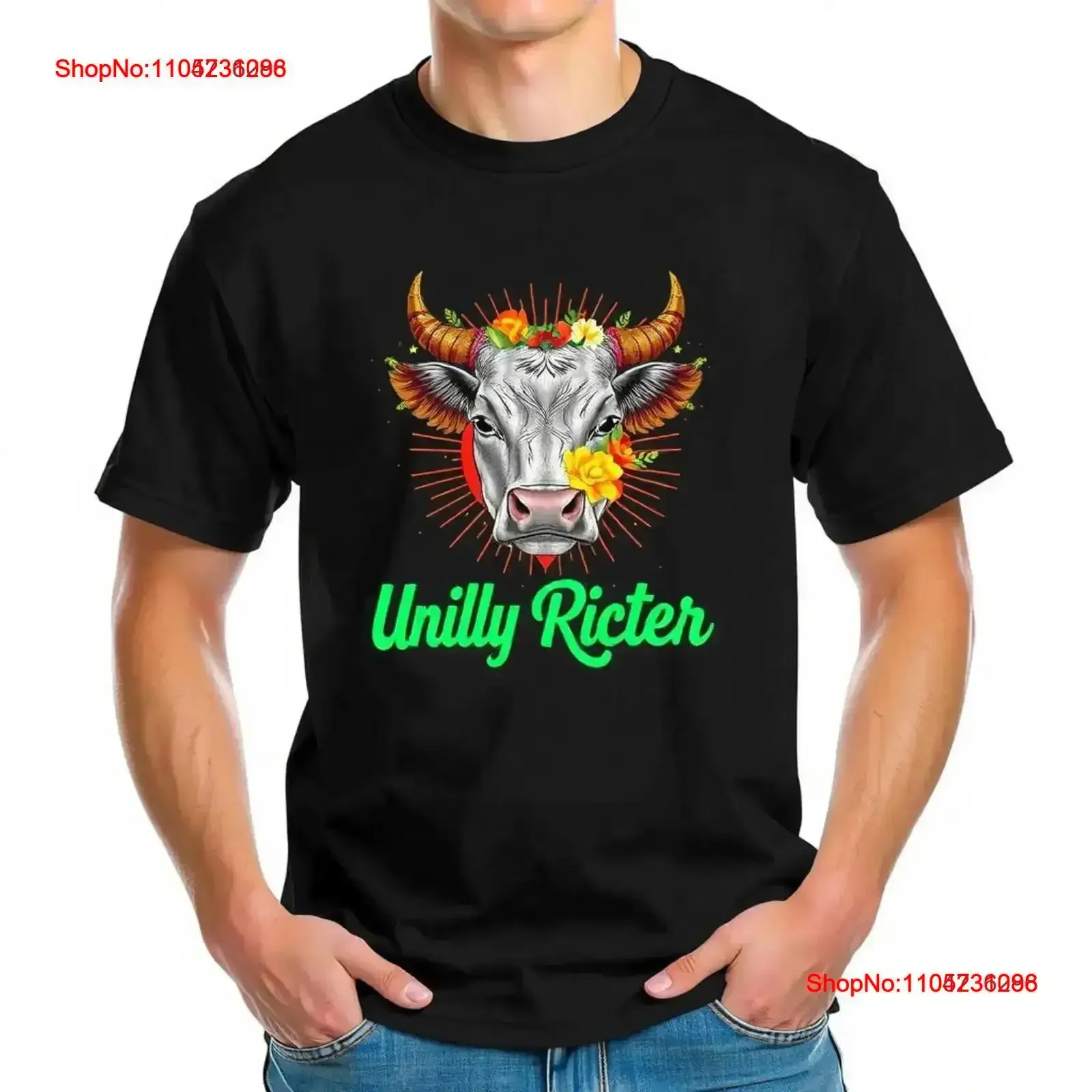 

Unilly Colorful Cow Head T Shirt Vibrant Floral Design on Black vintage Washed Top For Everyday Wear fashion Slightly vintage