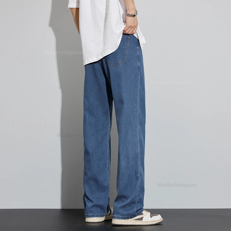 Summer Ultra-thin Baggy Jeans Men's Vintage Trousers Lyocell Soft Fashion Straight Wide Denim Pants Male Large Size 42