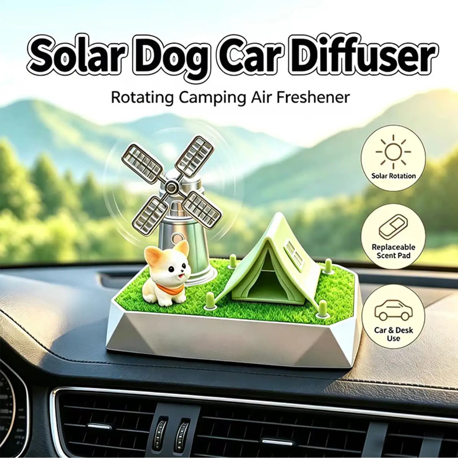 Solar Car Air Freshener Windmill Shaped Solar Powered Rotating Scent Car Odor Eliminator For Vehicle Truck SUV RV Interior