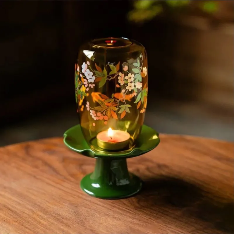 

Китайский ретро-подсвечник с принтом карпов кои, желтый прозрачный стеклянный абажур для свечи, атмосферный настольный декор для дома ZI524