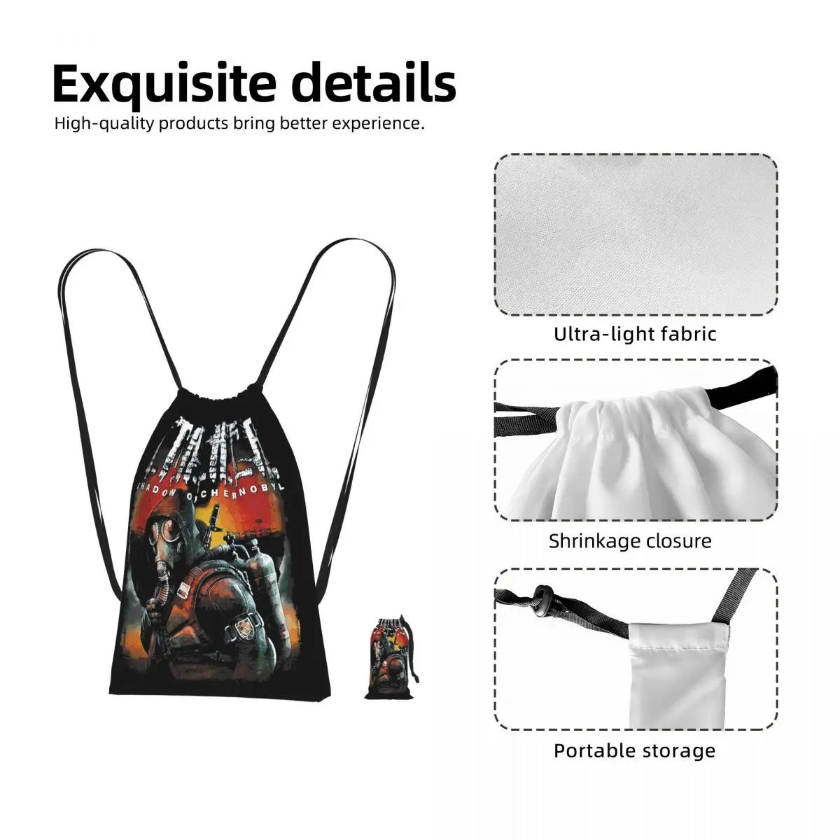 Stalker Shadow Of Chernobyl Drawstring Backpack Sports Gym Bag Lightweight Foldable Storage Drawstring Bag for Men Women