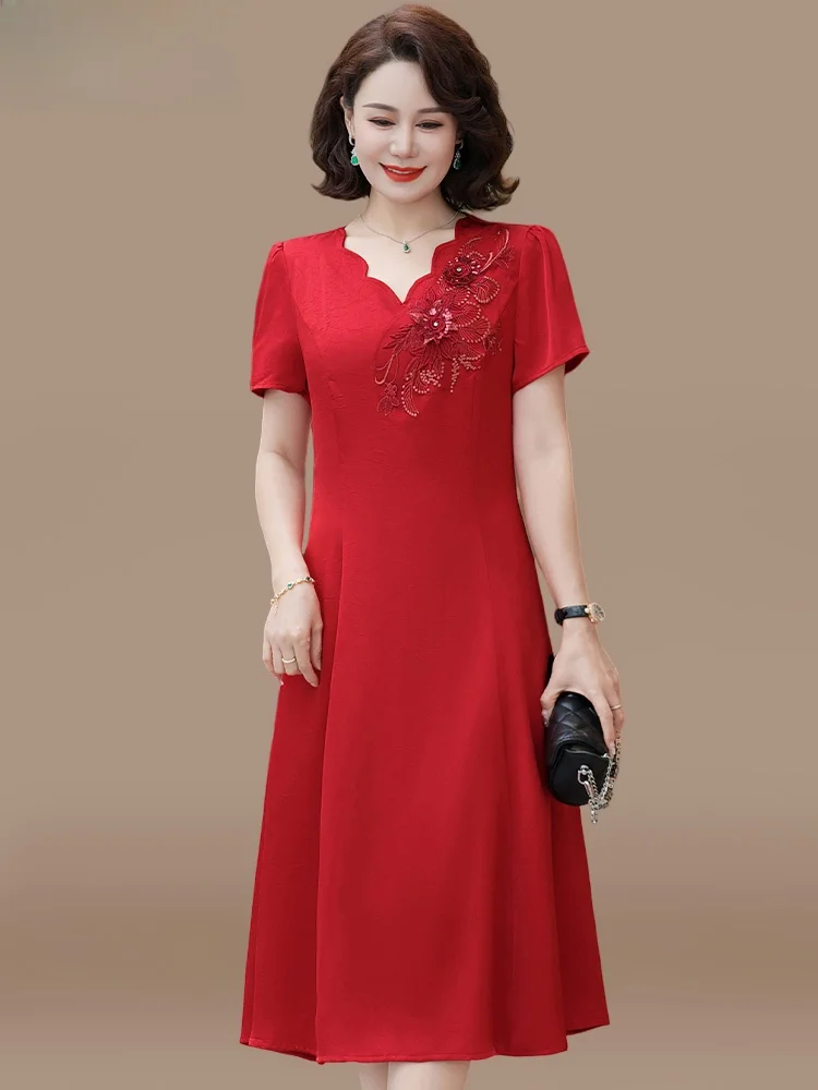 

Wedding Dr Mid-Length Midi Skirt Faionable Loose Fit Polyester Blend V-Ne Svel Materni Summer Dr