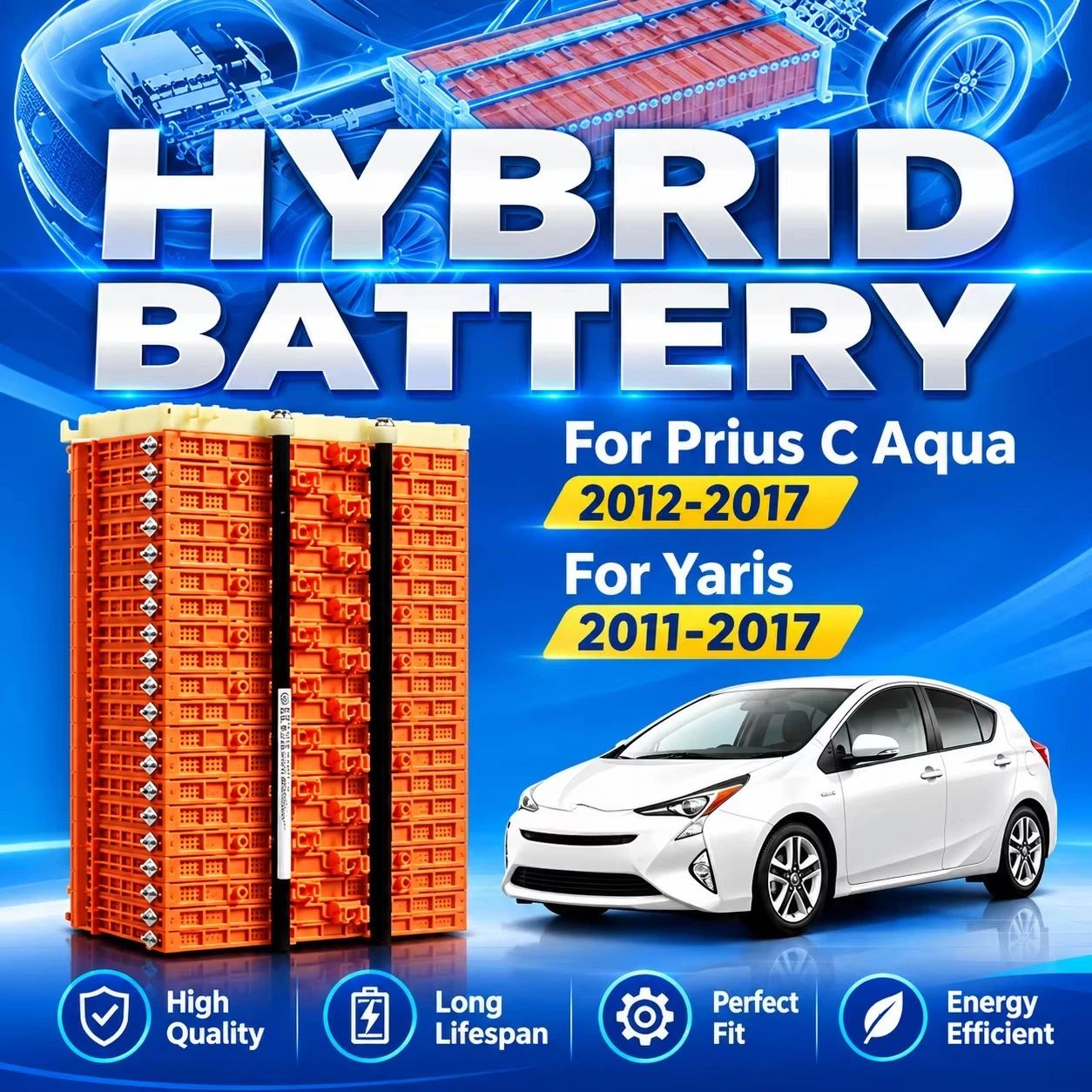 New 70C High-Power 7.2V 6.5Ah Lithium-Ion Hybrid Battery Module for Toyota Prius C Aqua 2012-2017 Yaris 2011-2017 Replacement