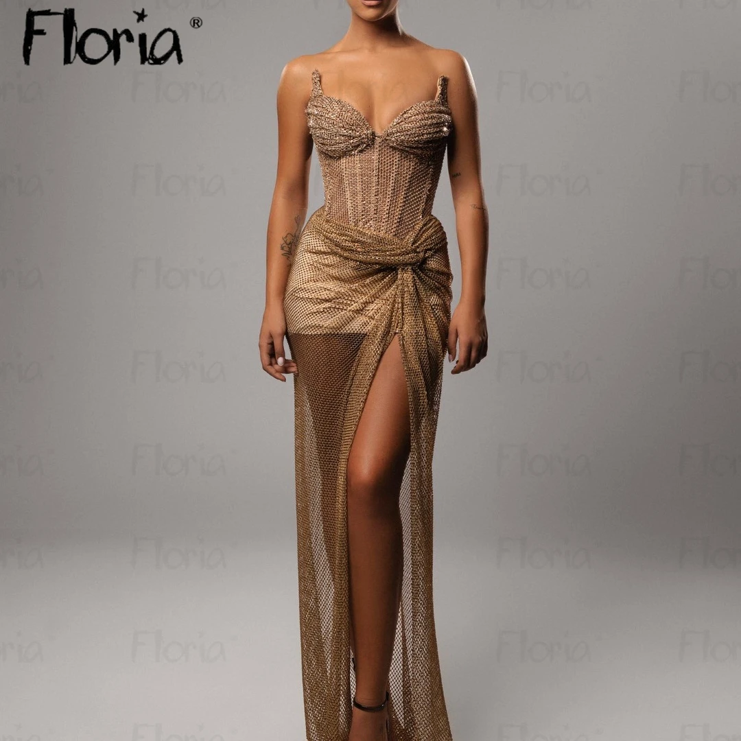 Floria Brown See Through Cocktail Dress Women’s Evening Dresses High Split Bodycon Vestidos Luxury Maxi Wedding Prom Gowns Dubai