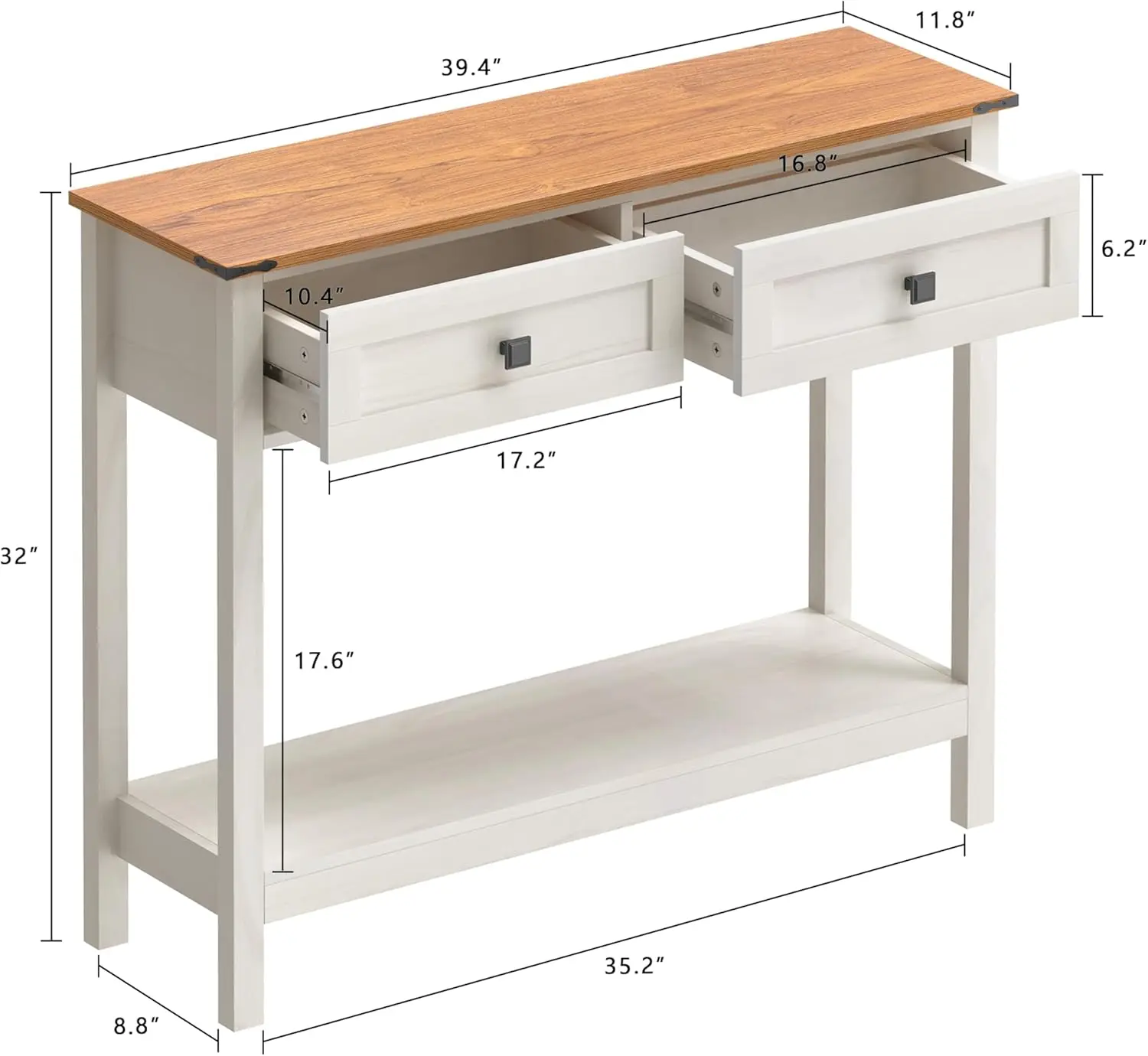 Console Table with 2 Drawer for Entryway Rustic Sofa Table with Open Storage Shelf Hallway Table with Wooden Frame for