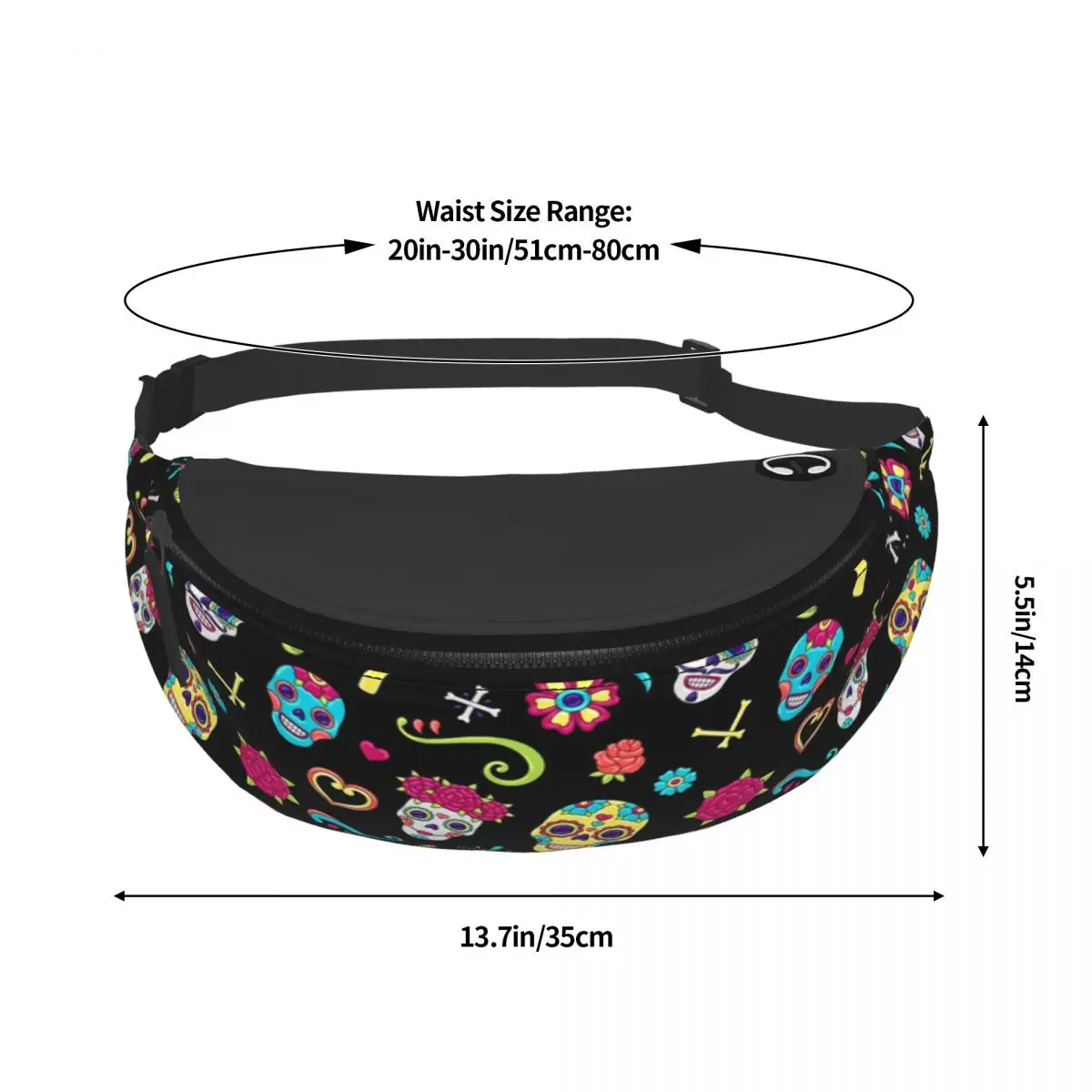 Sugar Skull Pattern Fanny Pack Women Men Custom Mexican Crossbody Waist Bag for Traveling Phone Money Pouch