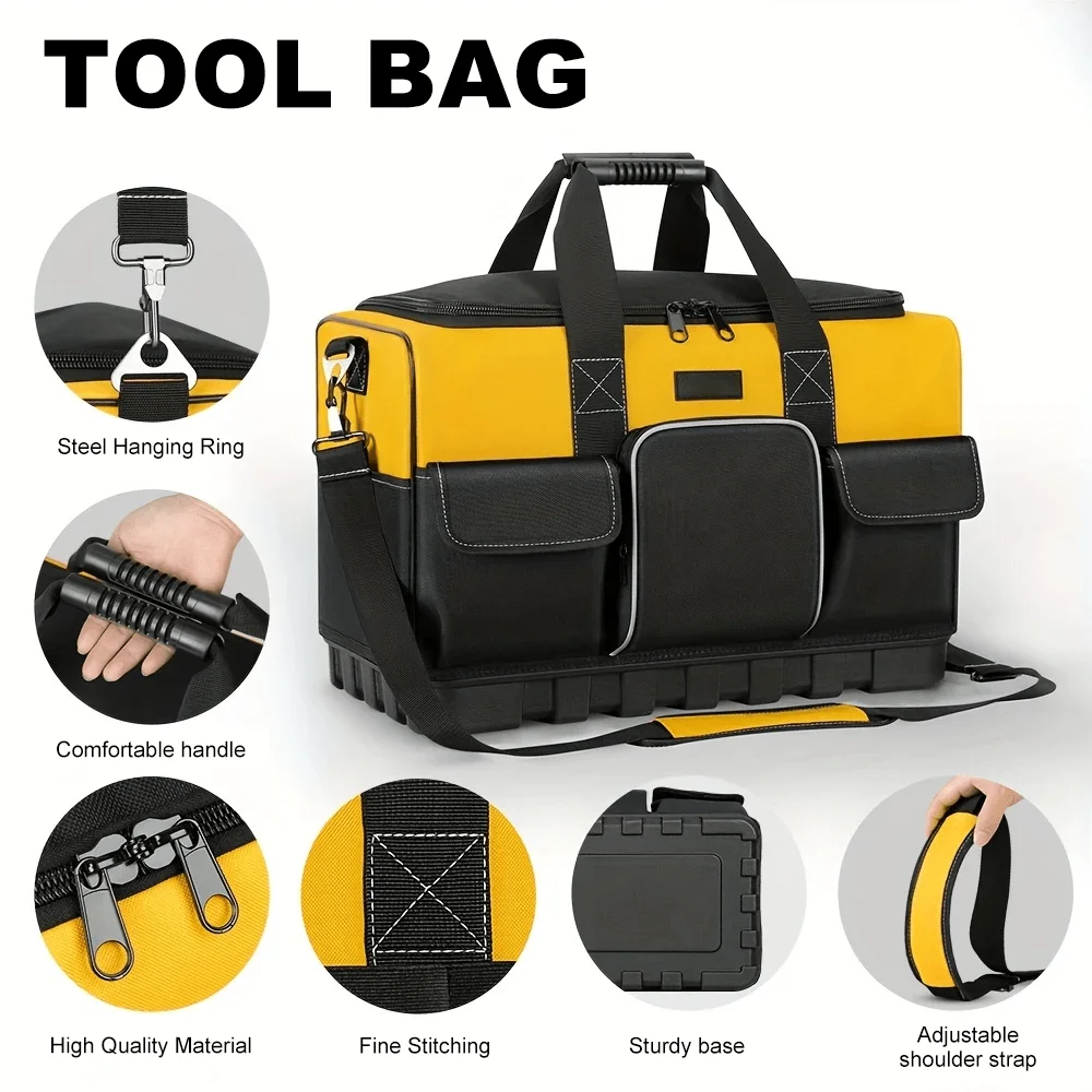 Multi‑Pocket Tool Storage Bag WearTool Non‑Slip Base Comfort Handle Shoulder Strap For Electrician Carpenter Repair Work