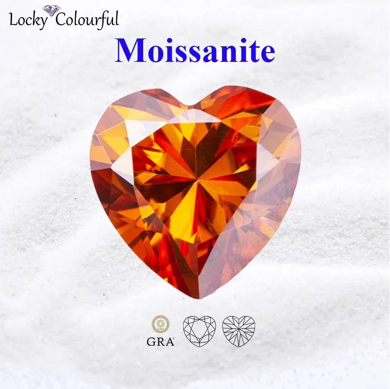 

Moissanite Heart Shape Orange Color Top Quality Beads for Charms DIY Jewelry Making Bracelet Ring Materials with GRA Certificate