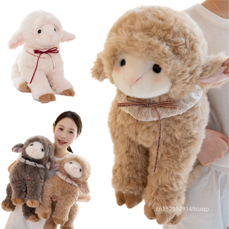 Muñeco de peluche de oveja de dibujos animados, 24/35/50cm, pelo rizado suave, blanco, gris, marrón, cabra, animal de peluche, decoración del hogar, regalo para niños