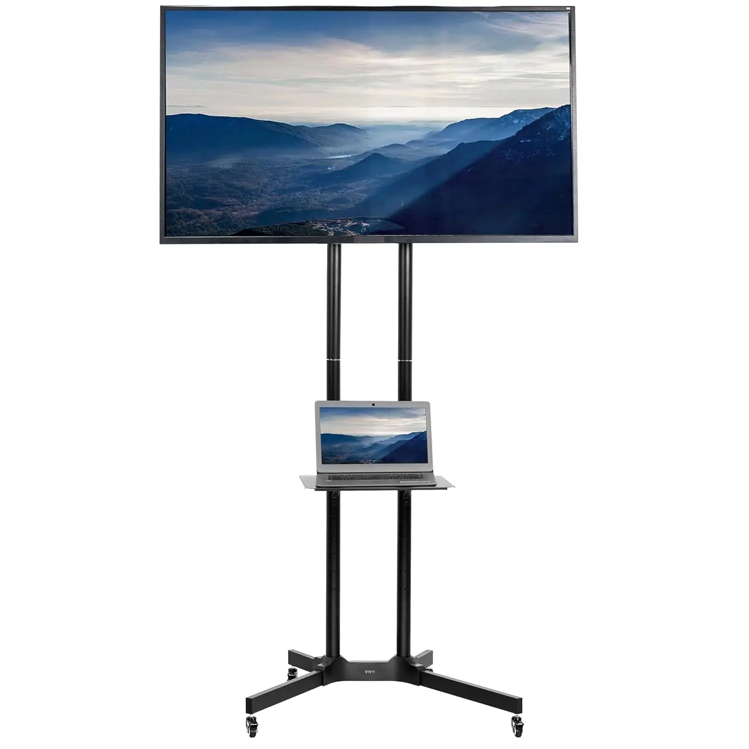 Mobile TV Cart 32-83in 110lbs LED OLED 4K Panel Rolling Stand Laptop Shelf Locking Wheels VESA 600x400,