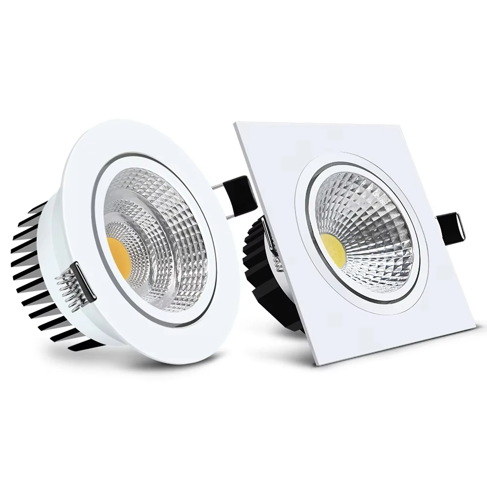 [DBF]Round/Square Recessed LED Dimmable Downlight COB 6W 9W 12W 15W LED Spot Light LED Decoration Ceiling Lamp AC 110V/220V