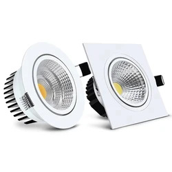 [DBF]Round/Square Recessed LED Dimmable Downlight COB 6W 9W 12W 15W LED Spot Light LED Decoration Ceiling Lamp AC 110V/220V