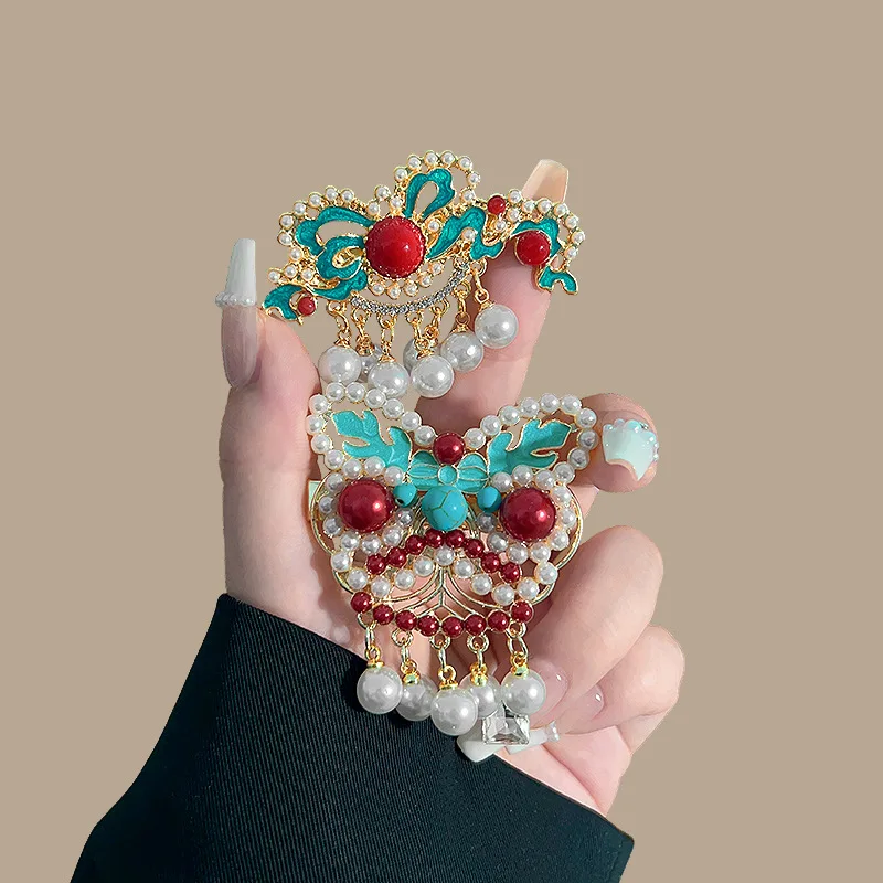 Neue Chinesische Stil Lion Dance Imitation Perle Haar ClipWomen's Cheongsam Hanfu Haar Zubehör Exquisite Quasten Pony Seite Clips