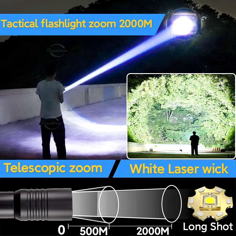 New Strong Light Tactical Flashlight Long-range Zoom 18650 Rechargeable High-power Outdoor White Laser Torch Riding Hunting