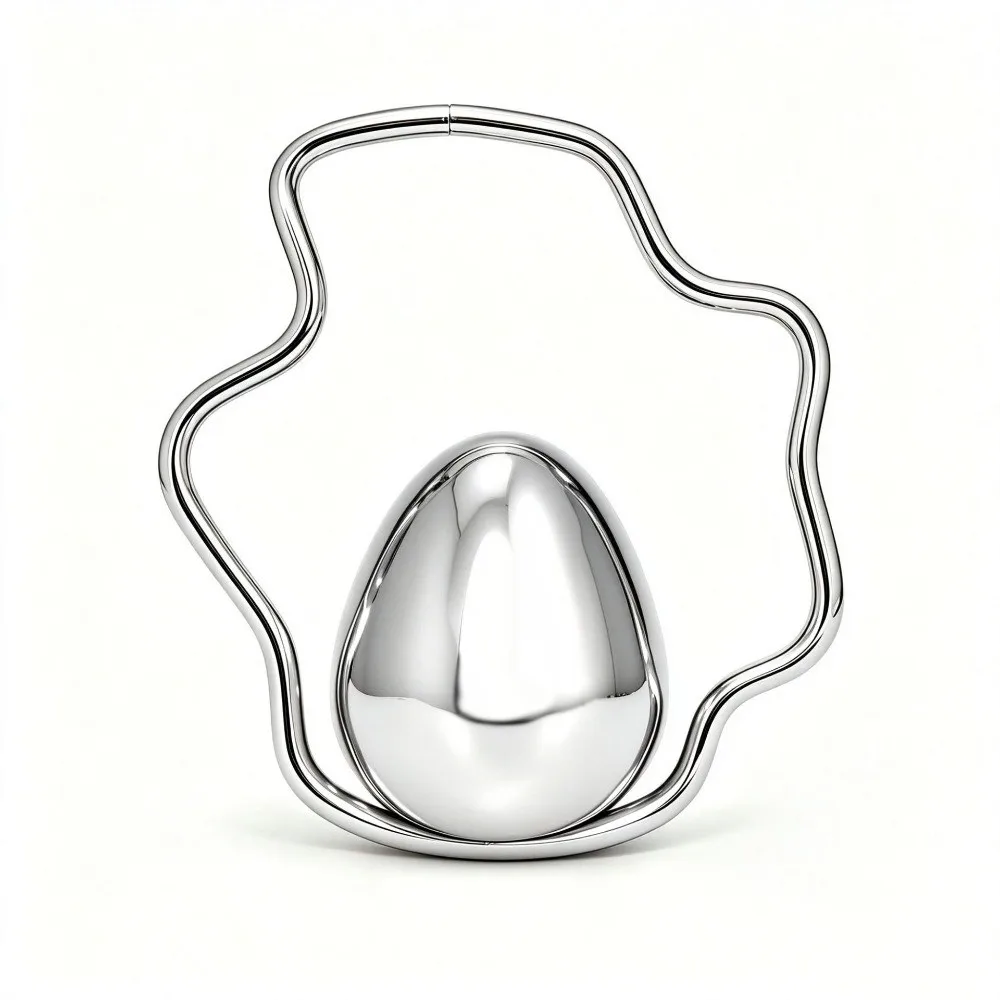 Metal Frame Handbag Egg Clutch Bag Egg Shape Wavy Frame Wavy Handle Clutch Glossy Finish Novelty Evening Bag Formal Events