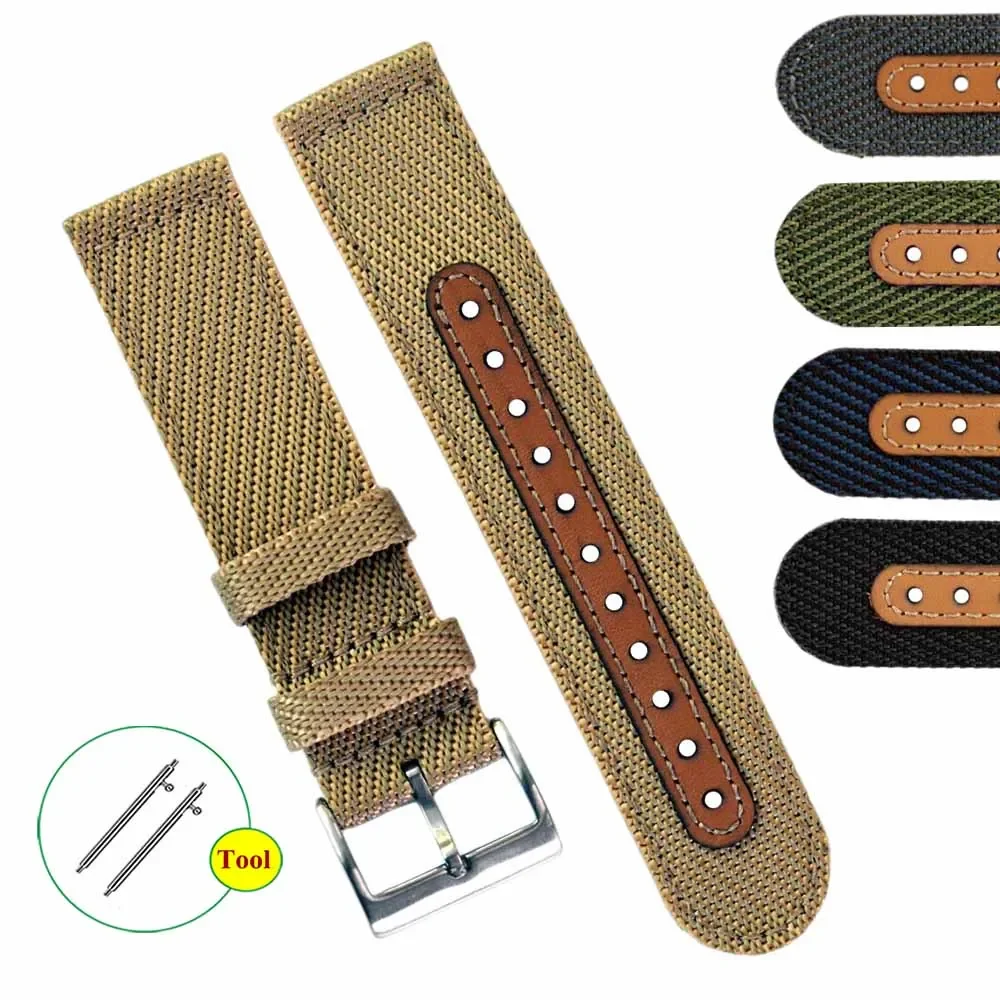 Тканевый нейлоновый ремешок для наручных часов, кожаный браслет для Samsung Galaxy Watch 6 5, Huawei, Плетеный, для мужчин и женщин, 18 мм 20 мм 22 мм