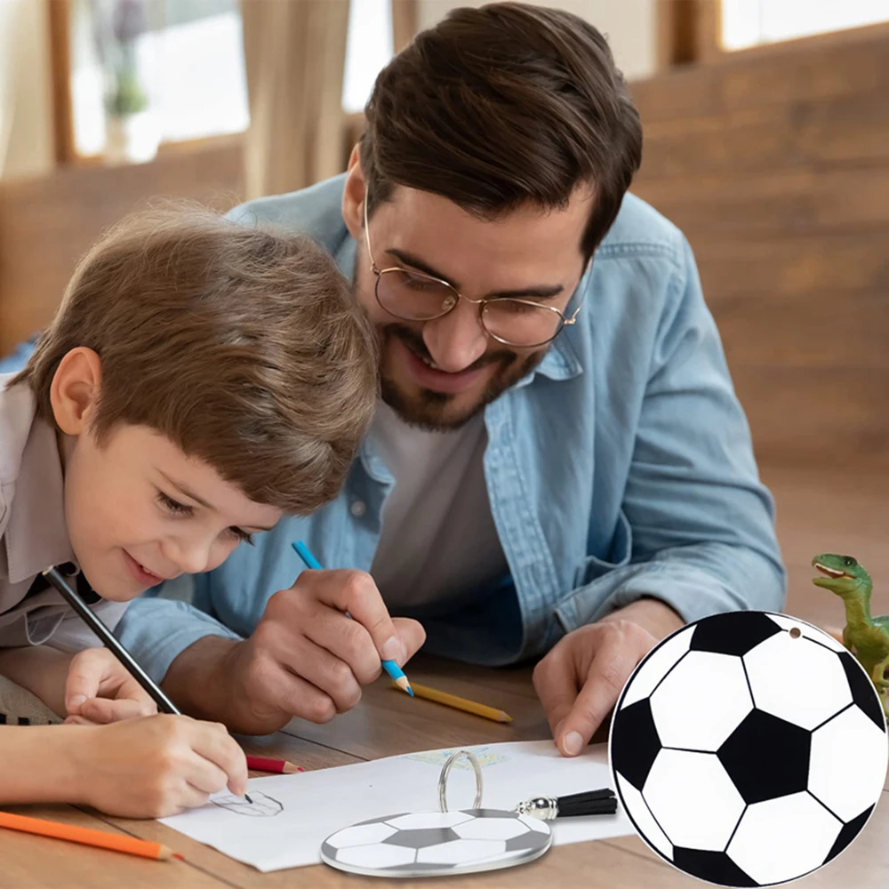 48PCS Soccer Acrylic Keychain Blanks Kit with Tassels Key Chain Rings and Jump Rings Soccer Party Favors DIY Supplies