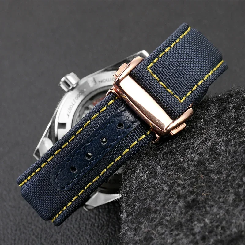 20 مللي متر المنسوجة حزام ساعة قماش ل أوميغا ساماستر 300 AT150 نسيج جلد نايلون أكوا تيرا 150 أزرق أسود حزام الساعات مشبك #5