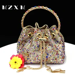 Bucket Wallet Evening Bag for Women Party and Evening Bags with Crystal Rhinestone for Party Wedding Prom Dress Chain Bag