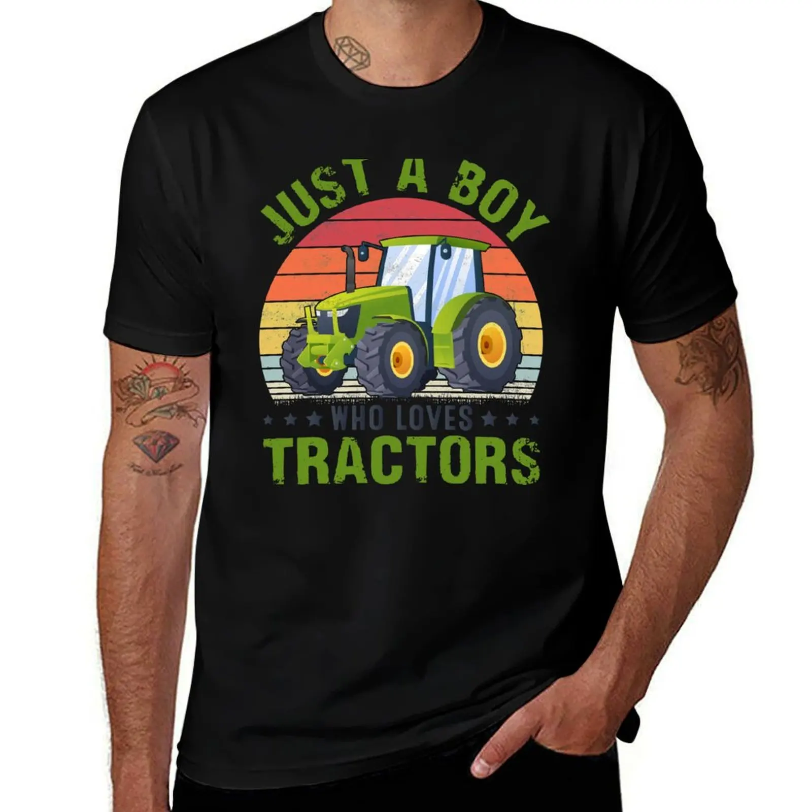 

Vintage Retro Just A Boy Who Loves Tractors Farming Farmer T-Shirt anime stuff T-shirts man fruit of the loom mens t shirts