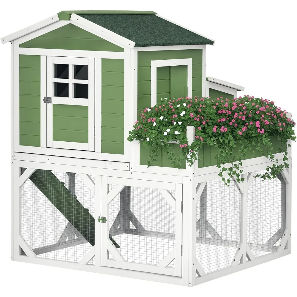 

49" Small Chicken Coop Hen House, with Garden Space, Chicken House Outdoor Run Cage with Weather Protection, 2-4 Birds