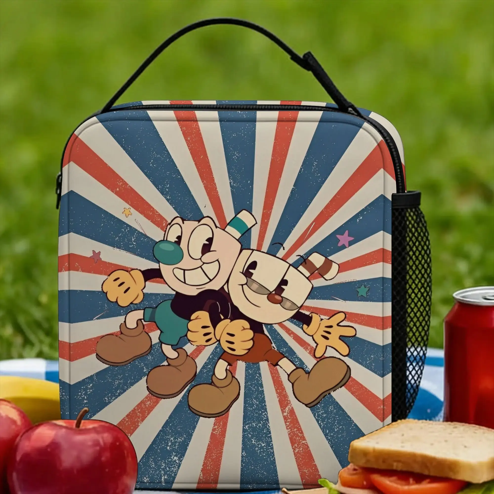 Cupheads And Mugman Insulated Lunch Bags Thermal Bag Reusable,Lunch Container Shooting Game High Capacity Tote Lunch Box