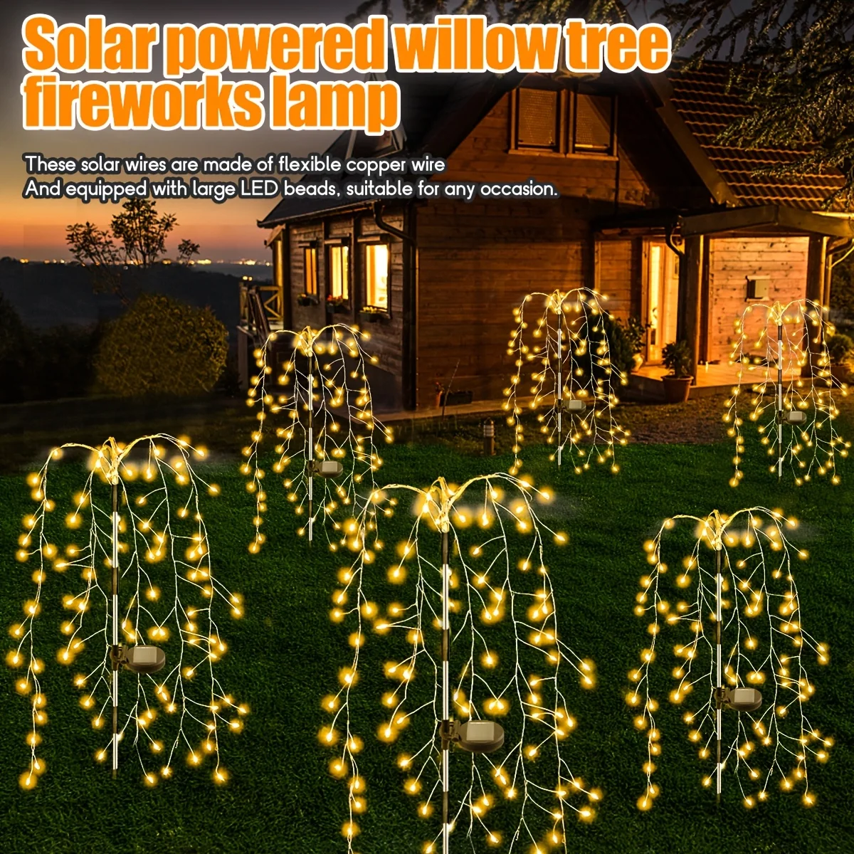 

Solar Yard Lamp Outdoor Waterproof DIY Solar Willow Lights 120 Leds Waterproof Copper Wire Light for Christmas Garden Decoration