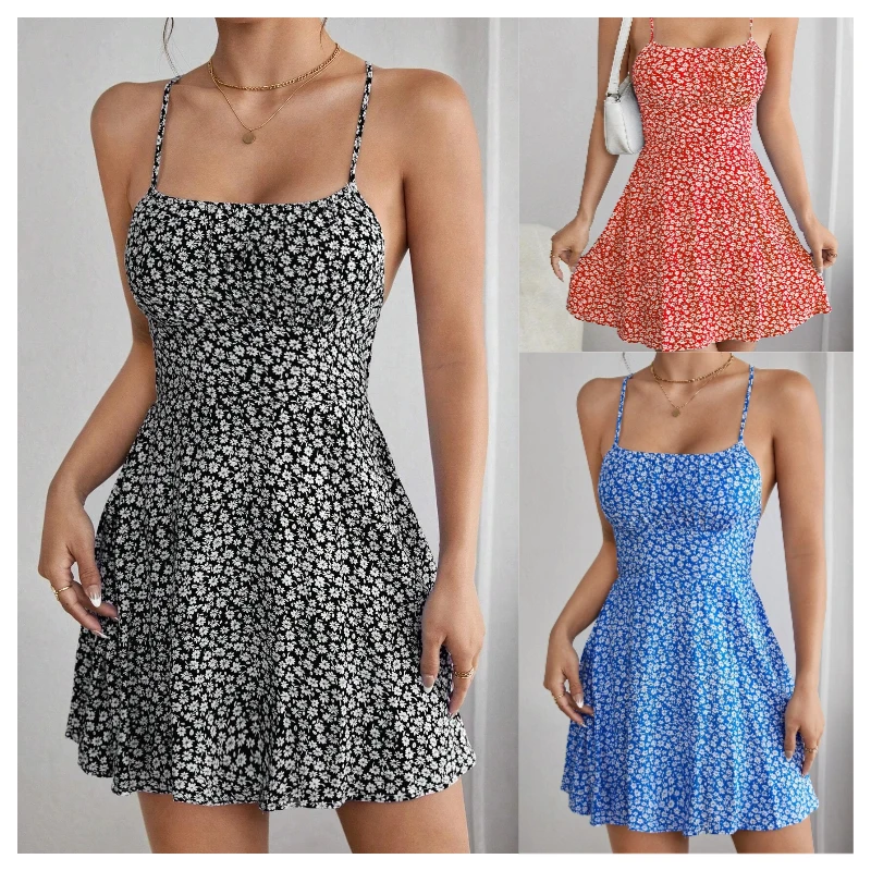 Damenkleider, sexy Blumenmuster, rückenfrei, Bandage, Urlaub, Strandkleid, Sommermode, rot, kurz, neu in Kleidern 2025,