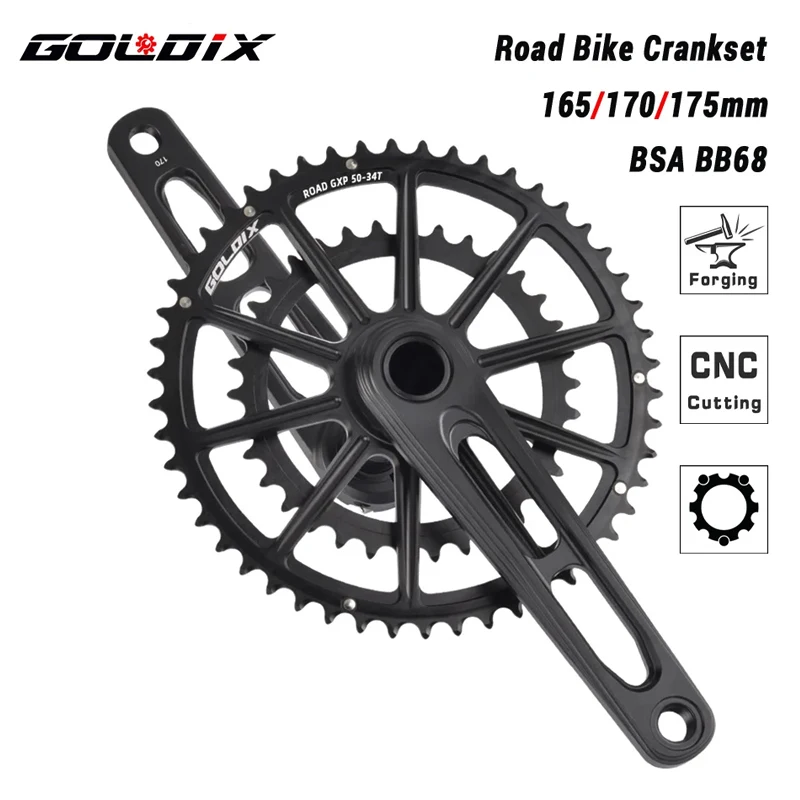 

GOLDIX Ultralight Road Bike Crankset Double Chainring for SRAM GXP 165/170/175mm Length All CNC Cutting Bicycle Crank