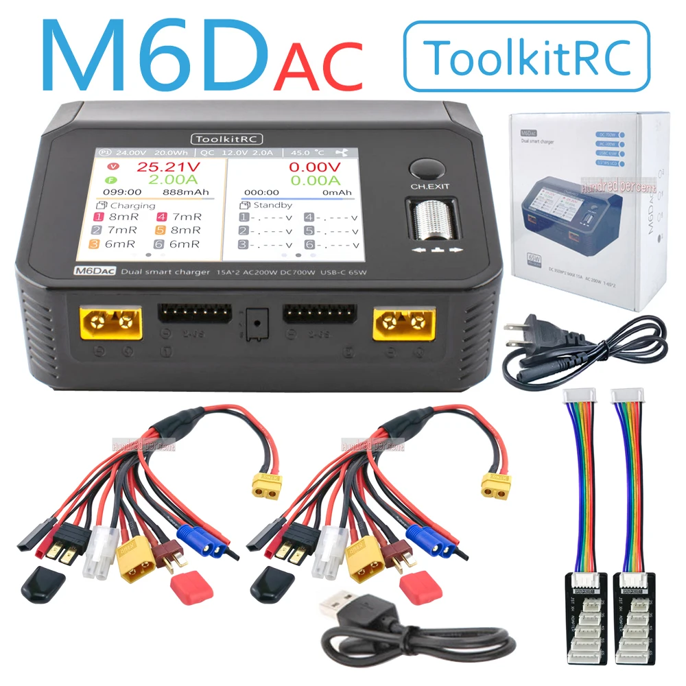ToolkitRC M6dac Dual Channel Smart Lipo Battery Charger Discharger AC 200W DC 350WX2 15A for 1-6S LiHV Lipo Battery PD 65W - image 1 of 6